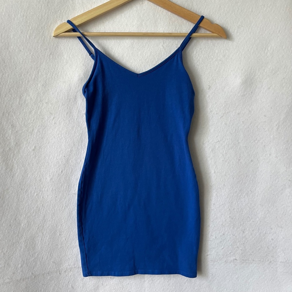 Wild Fable Royal Blue Bodycon Mini Dress Womens XS V-Neck Spaghetti Strap Cotton